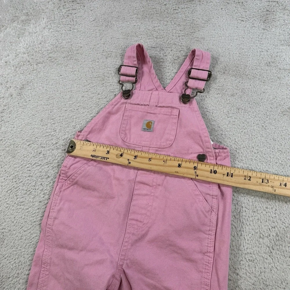 Carhartt Overalls Toddler Girls 12M Pink Heart Buttons Cotton Bibs OX9712
